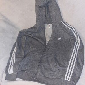 Adidas Heather Gray Hoodie with White Stripes